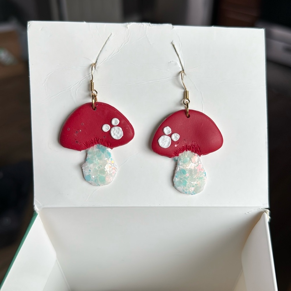 5 for $10 Red Mushroom Earrings